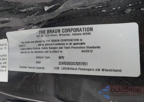 2012 Dodge Grand Caravan Se/Avp from USA, damaged, VIN 2C4RDGBGXCR297951